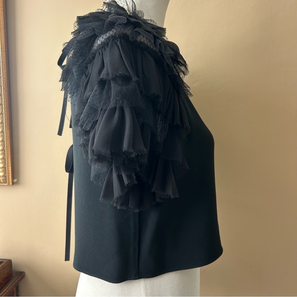 Alexis Saffi Ruffle Sleeve Top Tie Back Black Crepe Size Small - Picture 9 of 12